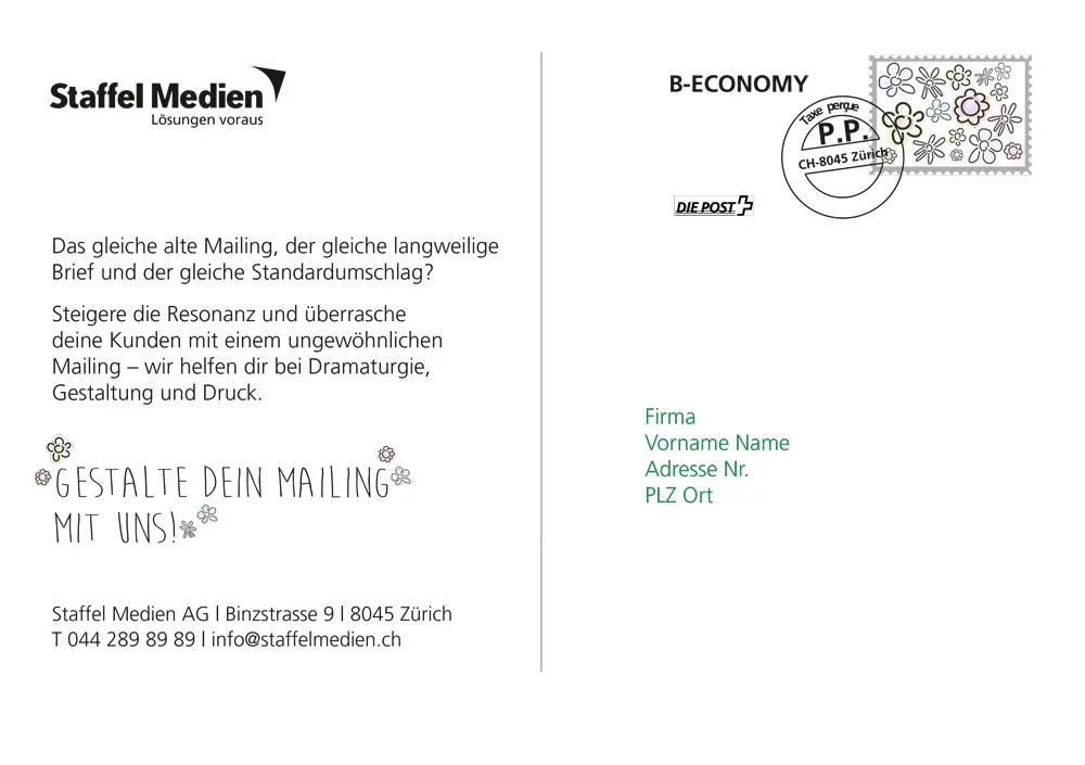 Kreatives Mailing mit Titel Aufreisser oder Mauerblümchen