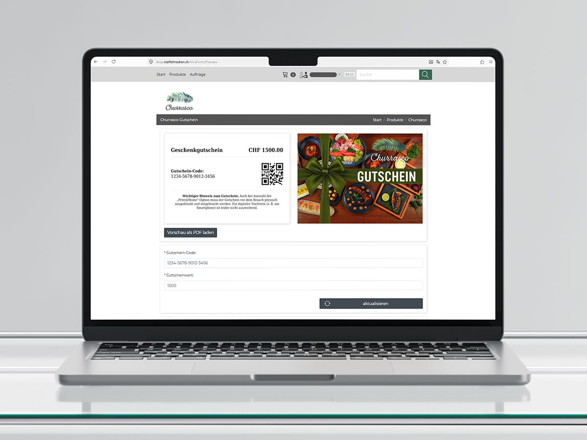 Web2Print Business Portal: Churrasco Gift Cards